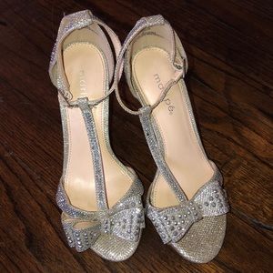 Silver rhinestone heels